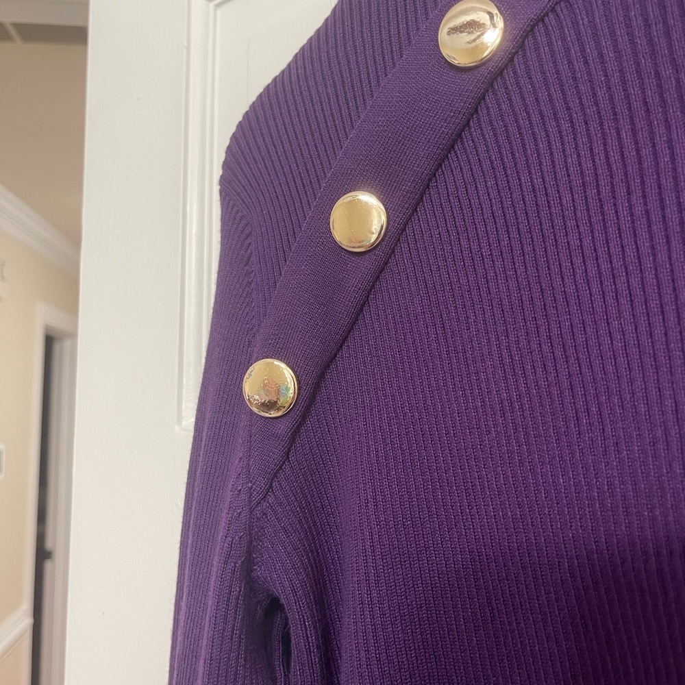 New York & Company purple turtleneck with button details - Picture 2 of 4